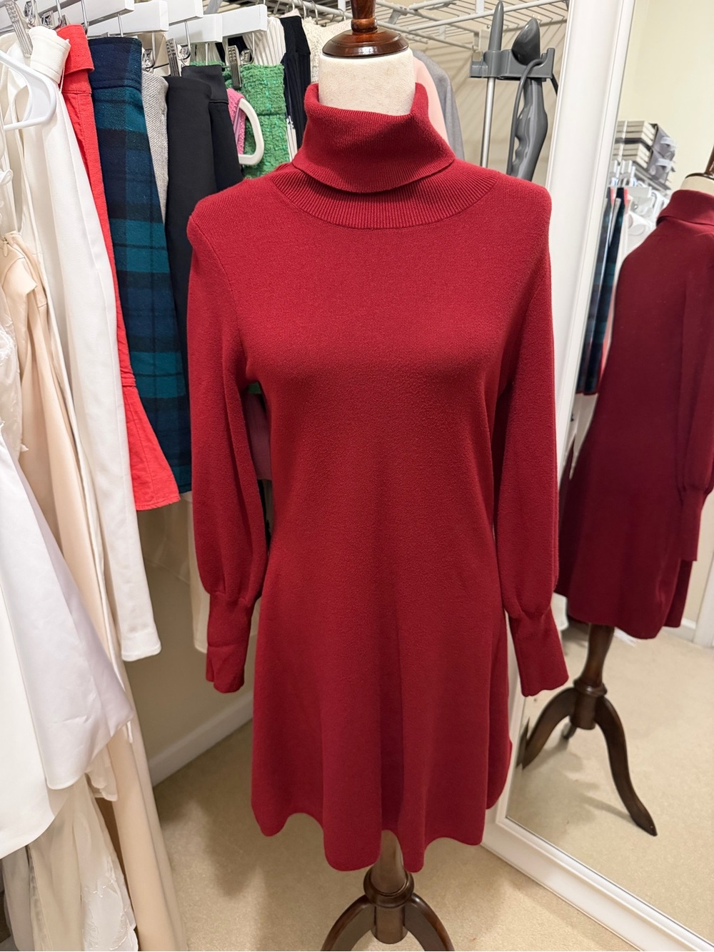 Tahari Burgundy Turtleneck Sweater Dress – Size Small